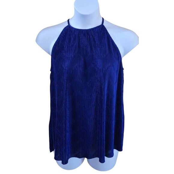 Blue Pleated Halter Top Womens glam layer coquette workwear club wear NWT - Picture 1 of 8